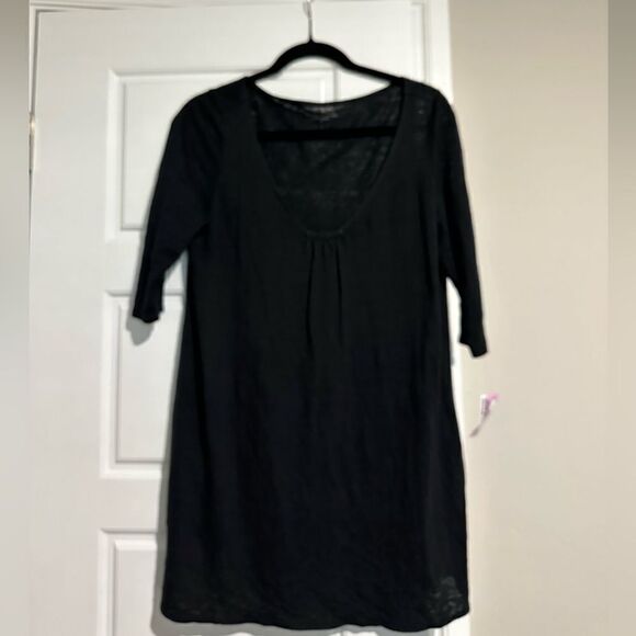 Eileen Fisher Dress Small Black Scoop Neck Long Sleeve Flared T-Shirt Sheath - Picture 3 of 4